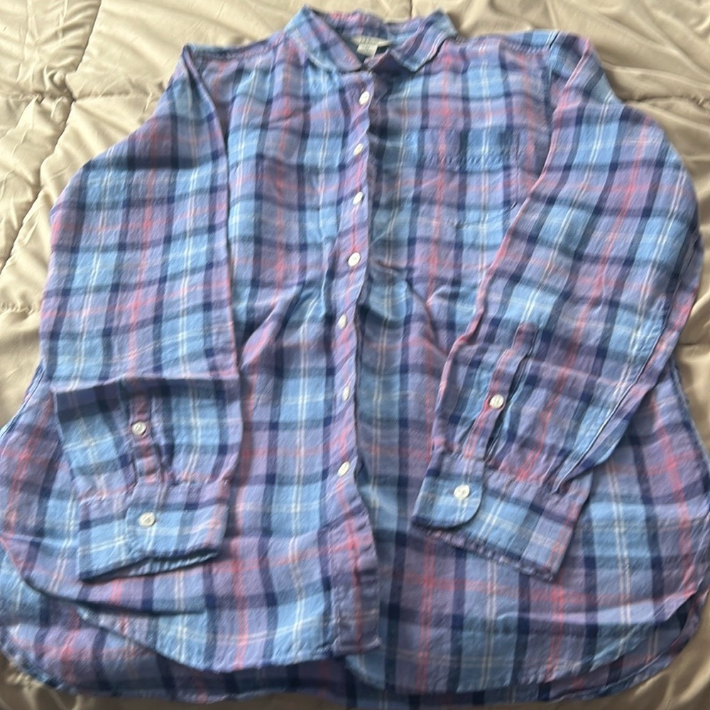 L.L. Bean Blue and Pink Casual Button Down Shirt
